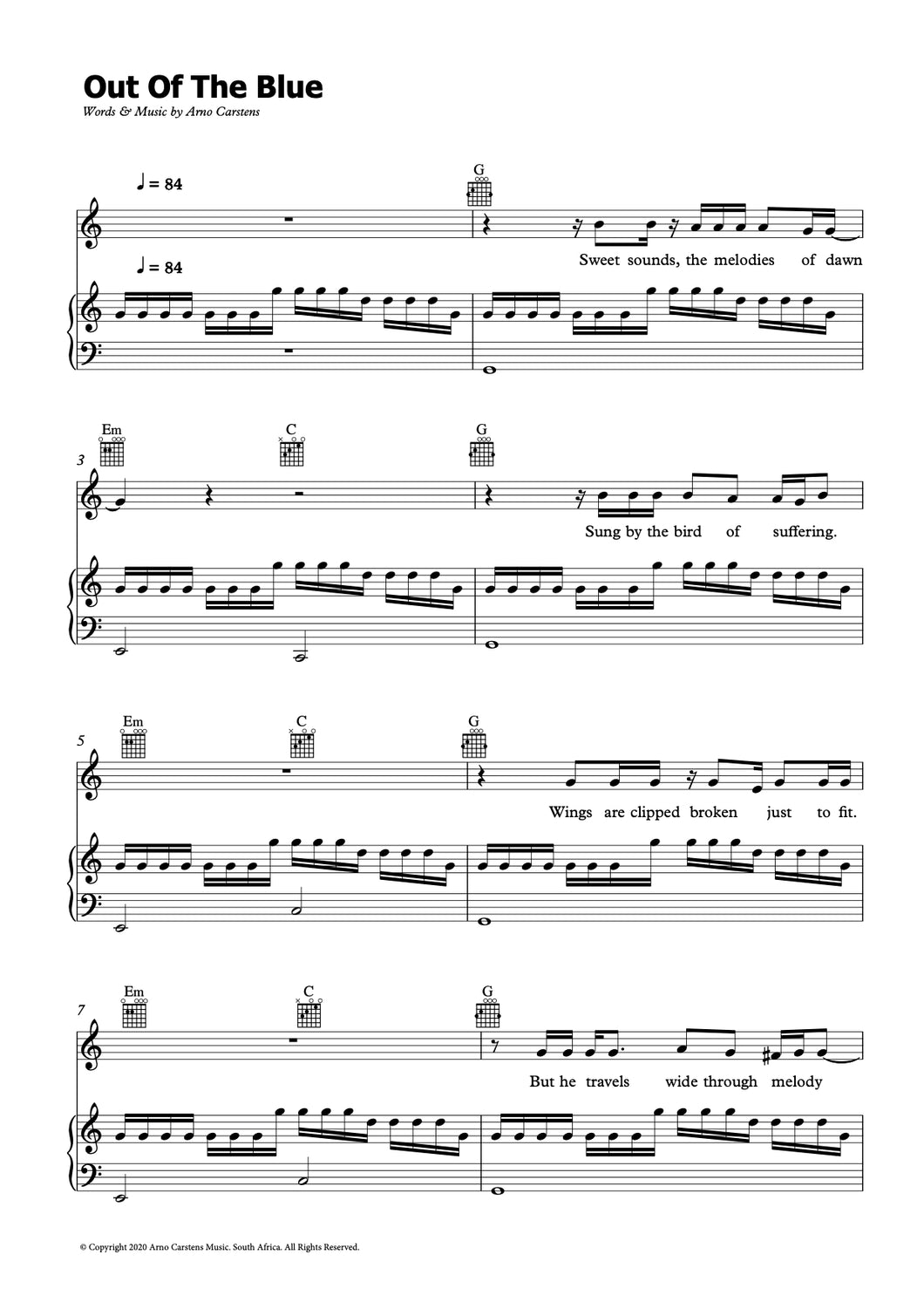 Arno Carstens - Out of the Blue Sheet Music